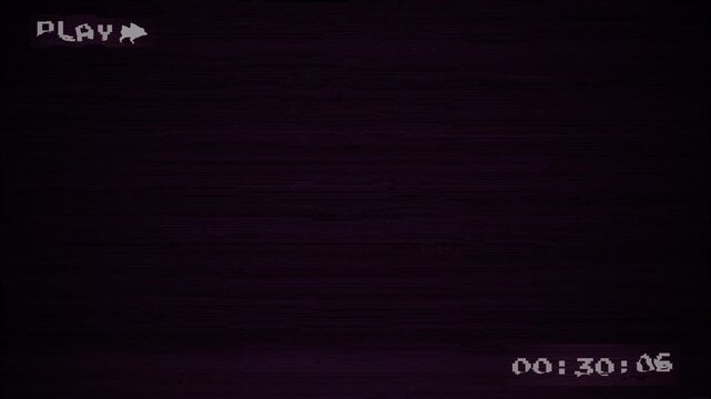 VHS play defects, and  old damaged VHS tape playing.  artifacts and noise. Retro on black background 4k video