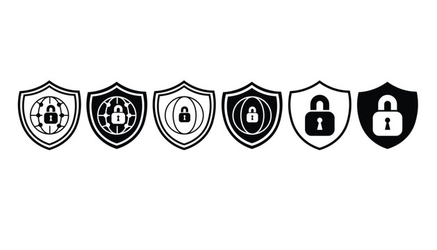 Global Web Security and Internet Privacy Padlock Shield Icons Set