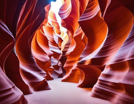 Layered 3D paper cut craft illustration of Swirling sandstone walls of Antelope Canyon with light beams
