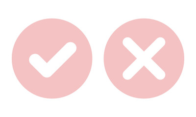Blush Pink Verified and Rejected Icon Set Check Mark Cross Symbol Isolated on Transparent Background PNG © House of Designs