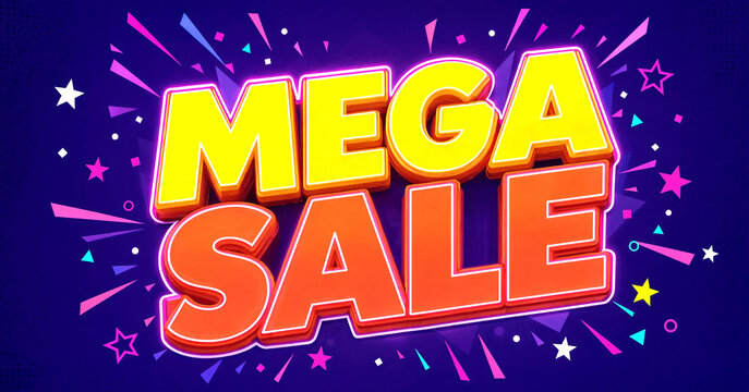 Bright and colorful mega sale promotional banner with vibrant fireworks and bold text design