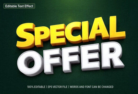 Bright and eyecatching special offer text effect with 3d style letters isolated design