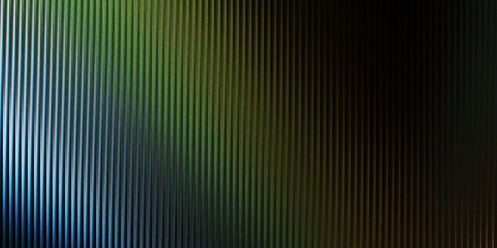 Abstract background with vertical ribbed texture and gradient lighting transitioning from blue and green to dark shadows
