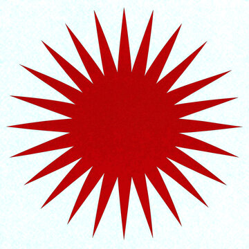 Bright red geometric sunburst design with sharp rays radiating outward in all directions