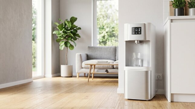 Modern atmospheric water generator in a bright contemporary home living room interior