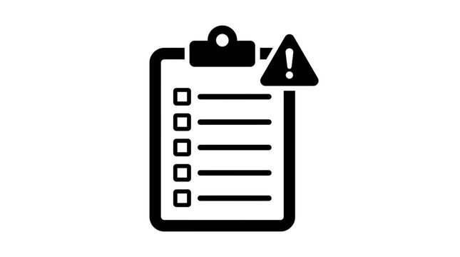 Clipboard with Checklist and Warning Sign Icon