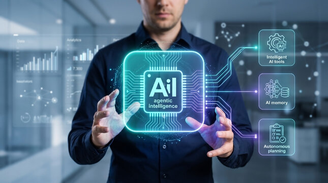 Agentic AI Technology Concept with Businessman Using Artificial Intelligence Interface and Digital Innovation in Modern Business.
