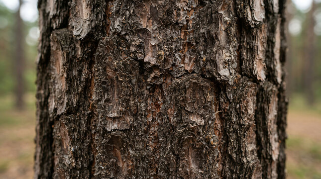 Full frame detailed texture rough brown pine tree bark deep relief cracks organic wooden patterns forestry timber industry nature backdrop concept macro shot environmental pattern panel