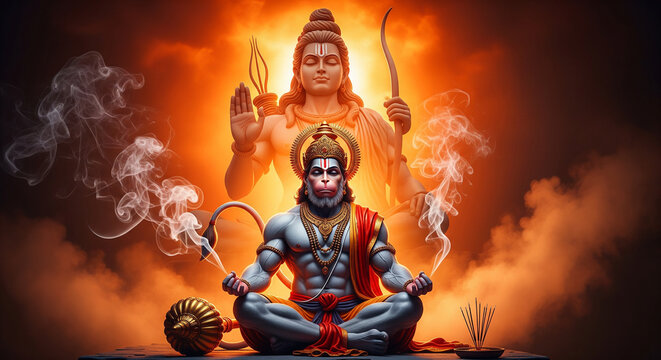 Lord Hanuman meditating in a powerful and serene posture.