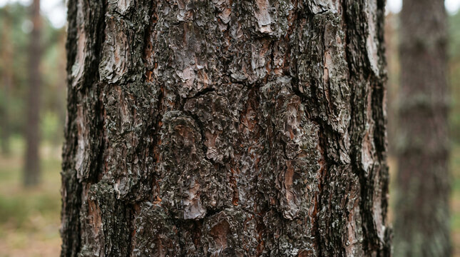 Full frame detailed texture rough brown pine tree bark deep relief cracks organic wooden patterns forestry timber industry nature backdrop concept macro shot environmental pattern panel
