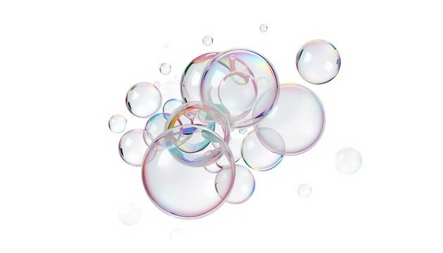 Realistic Bubble Foam Soap Cluster Overlay Effect Isolated White Background