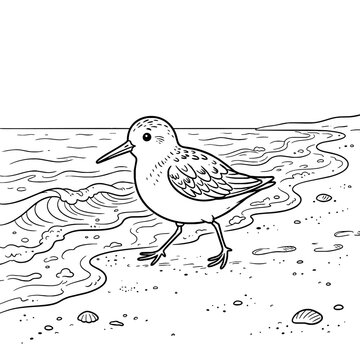 Cute Sandpiper Bird on Beach Shoreline Coloring Page