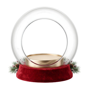 Empty snow globe with red velvet base and gold platform