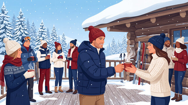 Corporate team outing at a winter cabin