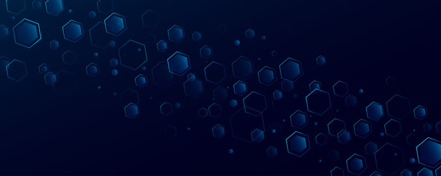 Abstract blue dynamic hexagons for Technology or Science background. Futuristic hexagonal pattern for scientific research presentation or biotech concept. Vector illustration.