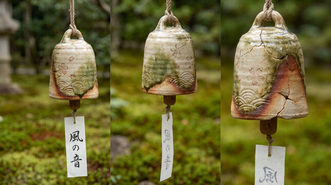 Close-up of a traditional Japanese ceramic bell (suzu)