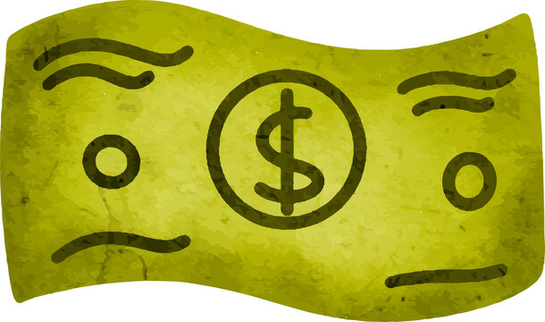 Sad dollar bill with dollar sign, watercolor texture