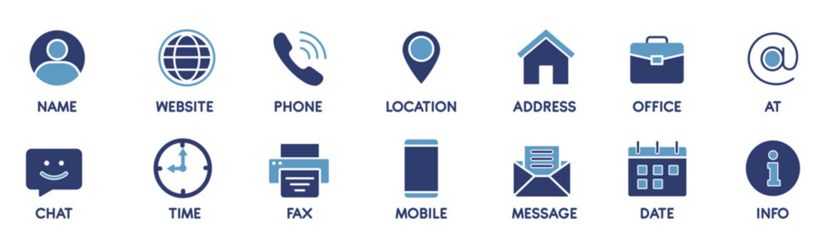 Contact icon set, containing home, website, user, globe, email, communication and more, Interface details sign, Mobile and message symbol, vector illustration