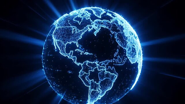 Breaking News Digital Globe Animation with Glowing Blue Network Lines