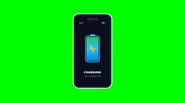 Mobile Battery Charging On Neon Green Background.