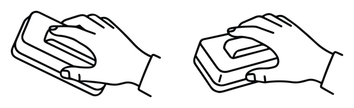 Hand holding sponge for cleaning and washing dishes and surfaces.