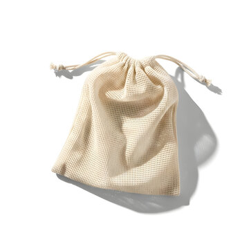 Eco-friendly natural cotton drawstring pouch isolated on a white background