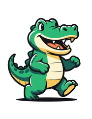 Fototapeta premium Cartoon alligator character running with open mouth grin