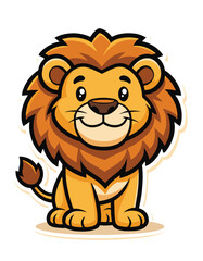 Fototapeta premium Cute cartoon lion cub sitting with friendly expression