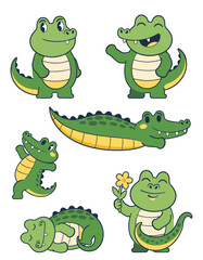 Naklejka premium Playful Alligator Characters in Various Poses for Kids