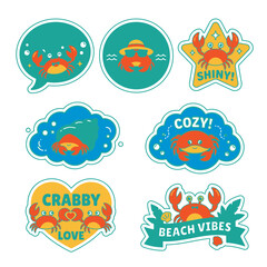 Naklejka premium Cute crab summer beach sticker collection.