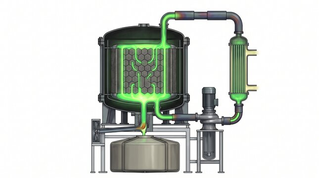 3D Engineering Diagram of Fluid Circulation in a Molten Salt Reactor