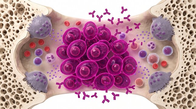 3D Microscopic Diagram of Malignant Plasma Cells in Multiple Myeloma