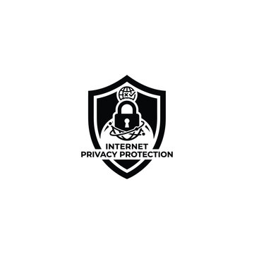 Internet privacy protection shield with lock and globe