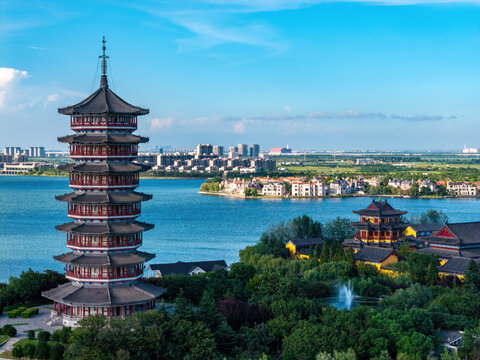 Traditional Pagoda and Lake View in Eastern China