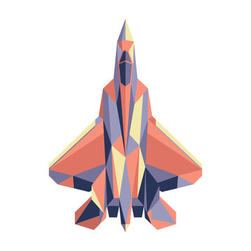 Low poly geometric illustration of a fighter jet in vibrant colors with jet designed