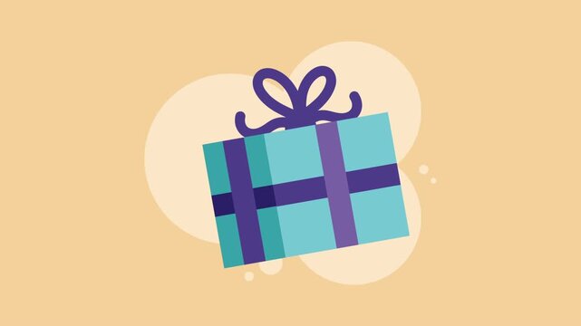 Animated gift box with ribbon and bow, simple motion graphic illustration for celebration or surprise.