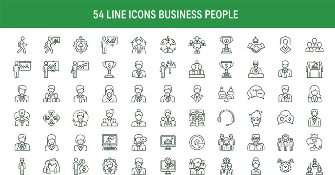 Business people line icons set vector illustration design with corporate team