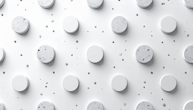 白い背景に規則的に並んだ円柱と小さなドットの3Dパターン