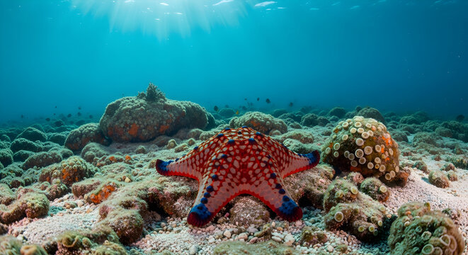 Colorful starfish resting on the ocean floor