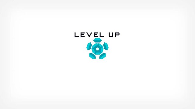 Gaming Level Up XP Bar Animation &ndash; Shattering Progress Bar Forms Achievement Badge with Cyberpunk Font, Clean White 4K Loop Background