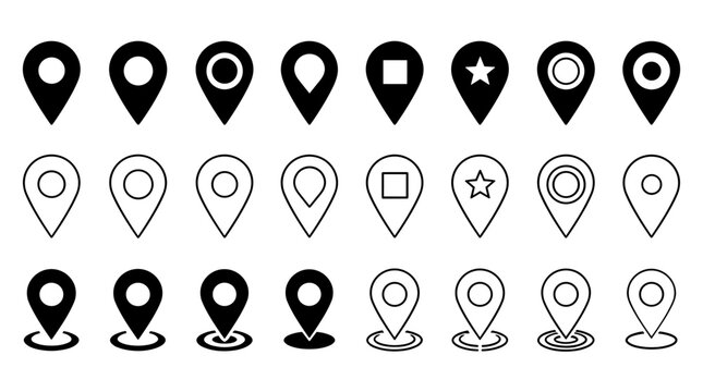 Collection of location pin icons and markers.