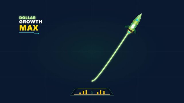 Illustrative animation of a neon arrow pointing upwards signifying financial growth and a performance gauge, perfect for business analytics and investment concepts