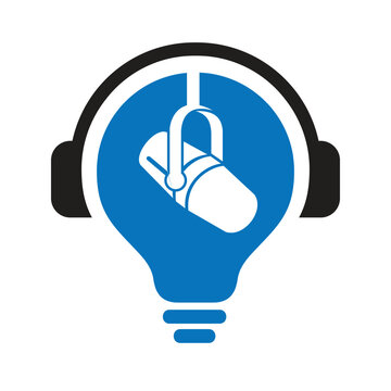 microphone with bubble lamp for podcast logo