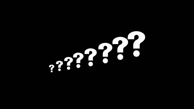 A Series of White Question Marks of Increasing Size Arranged Diagonally on a Black Background Symbolizing Inquiry Confusion and the Process of Seeking Answers or Solutions