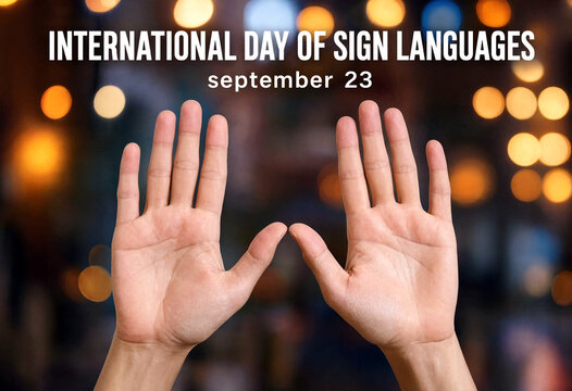 Closeup hands using sign language gesture for international day of sign languages celebration concept