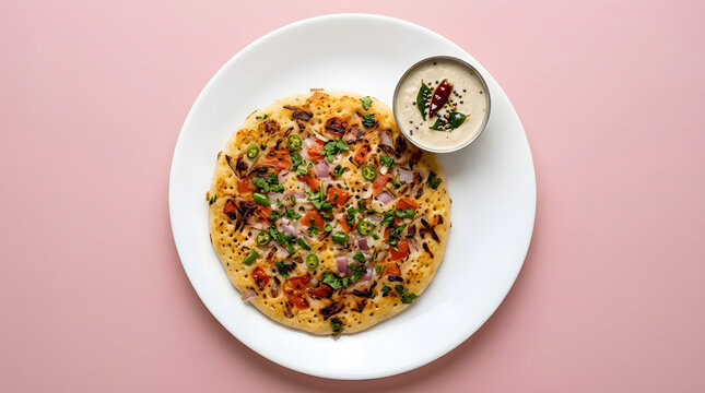 Making onion uttapam with chutney.
