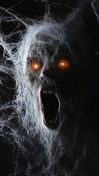 Spooky monster face with glowing eyes and open mouth