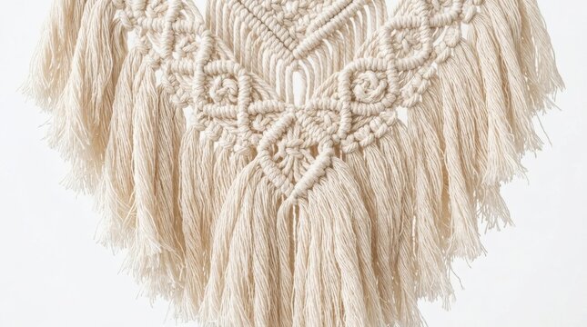 Handmade macrame wall hanging decorative textile piece made of natural beige cord with handmade decorative bohemian interiors decoration craftsmanship textiles wallhanging fiberart decorating