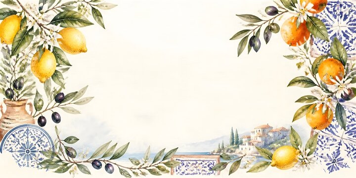 Beautiful watercolor illustration clipart of nature elements magnificently illuminated