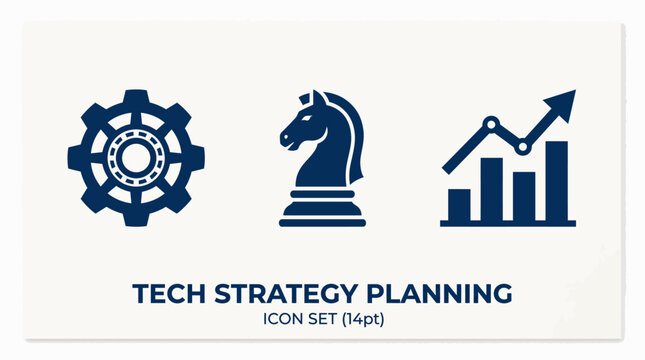  Tech Strategy Icon Kit - Gear, Chess Piece, Growth Chart